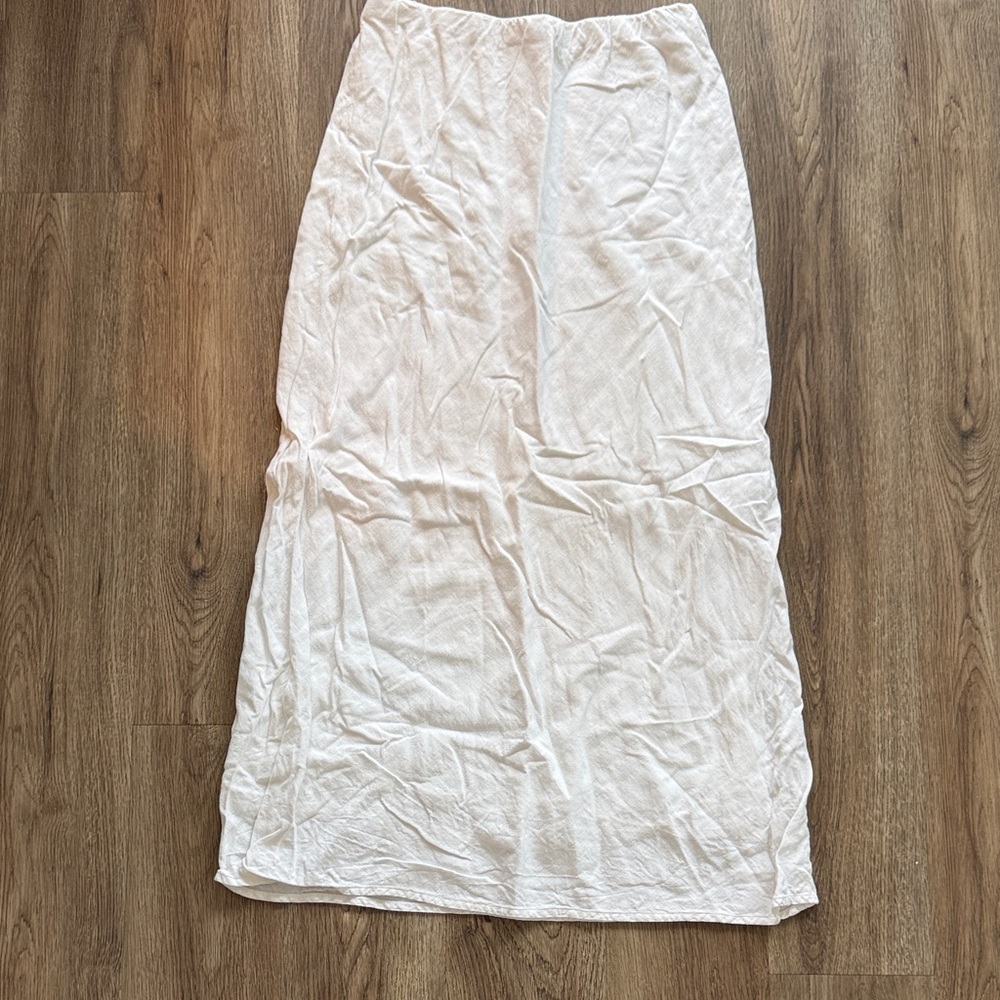 Women's White linen mid rise Maxi Skirt